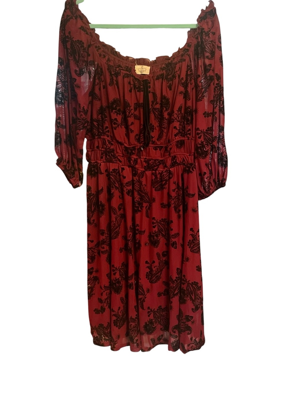 Ember Black & Red Floral Off-Shoulder Long-Sleeve Peasant Dress sz 2x